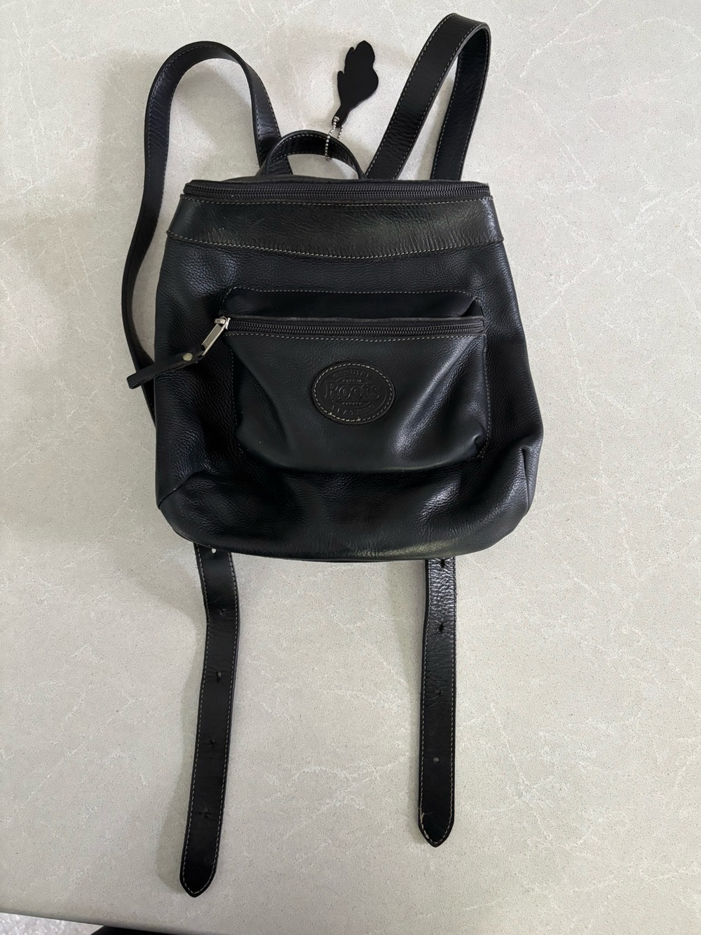 Roots Vintage 90s Black Full Grain Pebbled Leather Mini Backpack Bag Rucksack